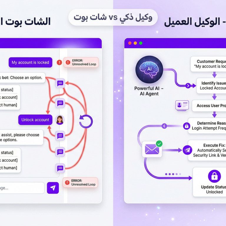 الفرق بين وكيل الذكاء الاصطناعي والشات بوت: دليل 2026 للشركات